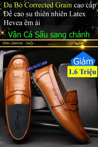 Giày lười dập vân cá sấu thời thượng LZ070 NÂU